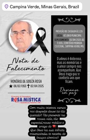 Nota Falecimento Honorio Souza Rosa