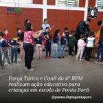 Força Tática e Canil do 4° BPM realizam ação educativa para crianças em escola de Ponta Porã