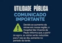 Hospital São Vicente de Paulo restringe visitas devido ao aumento de virose na região