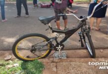 Criança perde freio de bicicleta e é atropelada ao sair da escola em MS